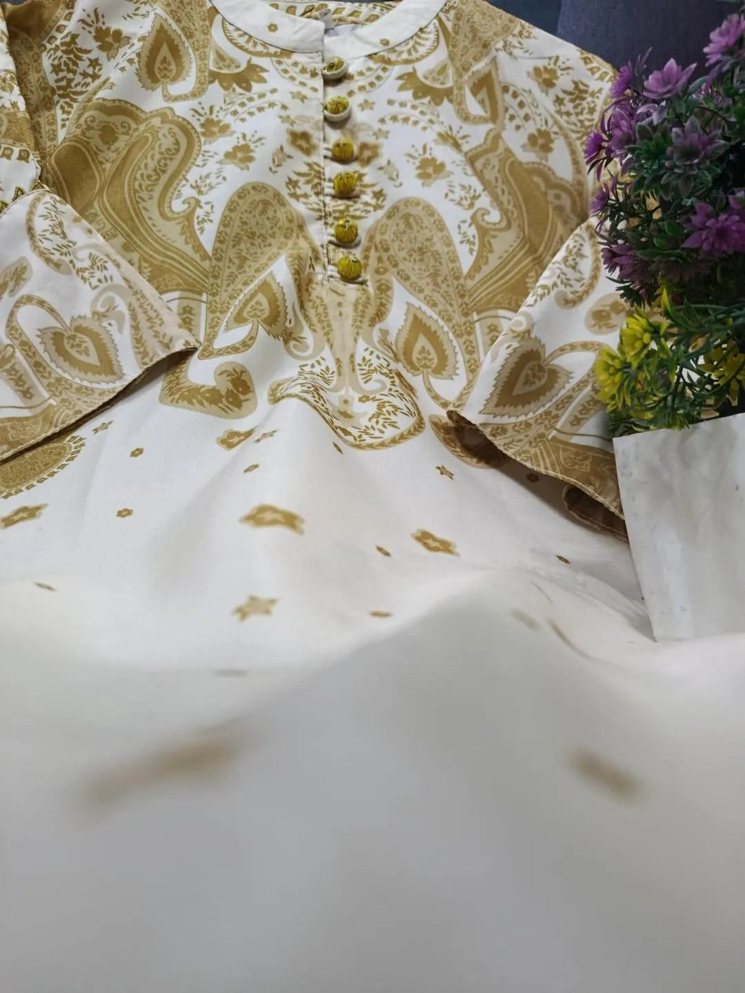 2 Pcs Women's Stitched Swiss Lawn Printed Shirt And Trouser